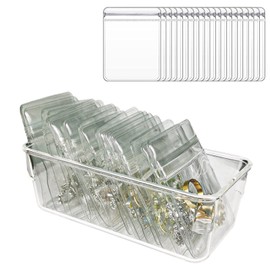 ZEYDURL Jewelry Organizers for Women, Clear Acrylic Drawer Organizer Box with 15 Middle Bags for Necklace, Ring, Screw Individually Packaged, Easy to Carry