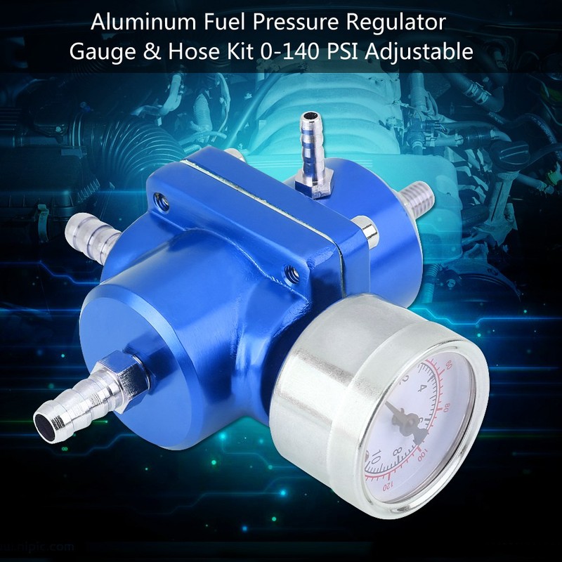 Universal Aluminum Fuel Pressure Regulator Gauge & Hose Kit 0-140