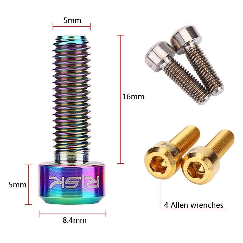 Rust Proof Stem Bolts,Bicycle Titanium Bolts, 6 Pcs M5 ×