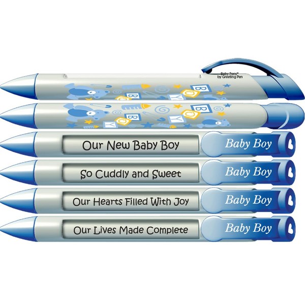 Greeting Pen Personalized Pens- Baby Boy Blocks Shower Favor/Birth Announcement