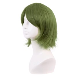 MapofBeauty 12 Inch/30 cm Men Women Short Straight Side Bangs Cosplay Costume Wig (Olive Green)