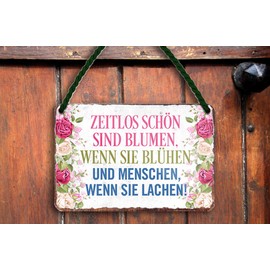 schilderkreis24 Tin Sign Funny Saying "Zeitlos Schön sind Blumen" Decorative Sign Gift Idea Retro Gift Birthday Christmas for Garden Patio Balcony Kitchen Gardener 18 x 12 cm
