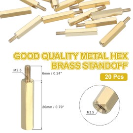 PATIKIL M2.5 x 20+6 mm Female Thread Hex Brass PCB Standoff, 20 Pcs for FPV Drone Quadcopter PCB Motherboard Steel Screw Nut Set Computer Electrical, Gold