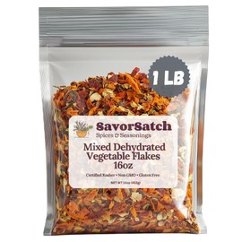 SavorSatch Dehydrated Mixed Dried Vegetable Flakes - 16oz Resealable Pouch | Bulk Pack | GMO-Free & Wheat Gluten-Free | Carrot, Onion, Celery, Tomato, Bell Pepper | No Added Salt | Certified Kosher | Perfect for Soups, Stews, Ramen, Emergency Supply, Backpacking, Camping, Long Shelf Life - 1 Pound