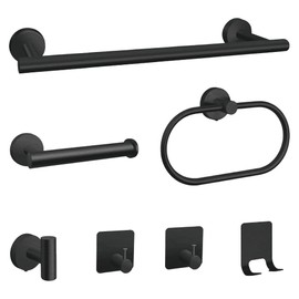 HITASTAR 7-Piece Bathroom Accessory Set self-Adhesive Brushed Black Bathroom Hardware, Bath Towel Bar Set, Towel Racks for Bathroom, Wall Mounted