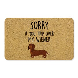 OSLYSOF Funny Dachshund Dog Door Mat, Sorry If You Trip Over My Wiener Doormat for Front Door Indoor Outdoor Porch Entrance Entryway, Dachshund Dog Welcome Mat Outside, 17x30 Inches