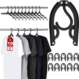 10Pcs Folding Clothes Hangers, Travel Hangers, Foldable Portable Non-Slip Plastic Clothes Coats Hanger Home Hotel Camping Holiday Travel Accessories, Black