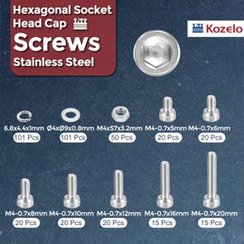 Kozelo 382pcs M4 Socket Head Cap Screws Bolts Nuts Assortment Kit - [M4x5/6/8/10/12/16/20mm] 304 Stainless Steel Allen Socket Drive for 3D Printer with Allen Wrench