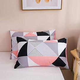 WUMIUER Geometric Cushion Cover 40 x 80 cm (Set of 2) – Soft Cushion Covers – Pink Black Grey Checked Triangle Pattern – for Bed Sofa Cushion 40 x 80 cm – Cushion Cover Pillowcase