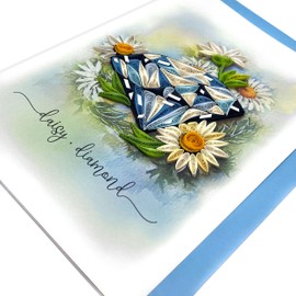 TUMYBee Tarjeta de flores de nacimiento, hecha a mano para cumpleaños, aniversario, grande de 5 x 7 pulgadas, flor del mes de nacimiento para mamá, mujer, hija, abuela, decoración de flores de nacimiento, tarjeta de flores de 12 meses de año (margarita d