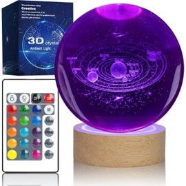 3D Solar System Crystal Ball Night Light for Kids with Colorful LED Light Base, Color Changing Light with Remote as a Birthday Gift for Teens Boys and Girls for Birthday Christmas Gifts for Boys Girls
