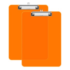 Juvealoe A4 Plastic Clipboard 2 Pack, 8.5 x 11 Orange Colored Clip Boards with Low Profile Clip, Letter Size for Classroom, Teacher, Students, School & Office Supplies