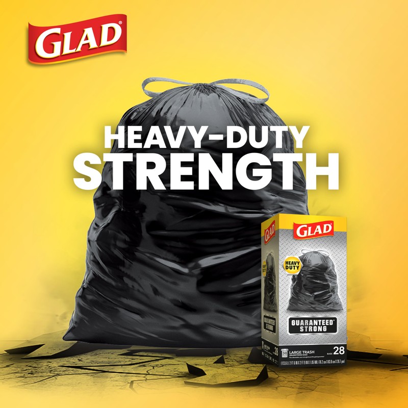 Glad Protection Series Large 30 Gallon Trash Bags, Unscented Heavy