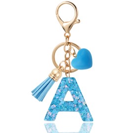 ANHBKAR Alphabet Initial Letter Keychain Cute Heart Resin - Letter Keychain for Backpack Charms - Initial Keychains for Women, Girls (A, LIGHT BLUE)