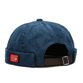 Quanhaigou Brimless Sailor Cap,Adjustable Rolled Cuff Skull Beanie Hats for Men Women (Corduroy Blue)