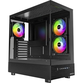MONTECH XR-B, ATX Mid-Tower PC Gaming Case, 3x120mm ARGB PWM Fans Pre-Installed, Full-View Dual Tempered Glass Panel, Wood-Grain Design I/O Interface, Support 4090 GPUs, 360mm Radiator Support, Black