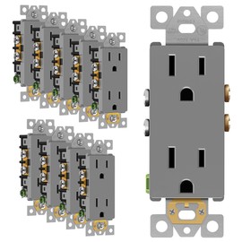 ENERLITES Decorator Receptacle, Residential Grade Wall Outlet, 15A 125V, Self-Grounding, 2-Pole, 3-Wire, 5-15R, UL Listed, 61501-GY-10PCS, Gray,10 Pack, Non Tamper Resistant