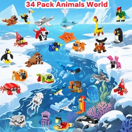 VEMBAP 34 Packs Party Favors for Kids, Ocean Animal Building Blocks for Goodie Bags Stuffers Classroom Prizes, Valentines Day Birthday Gifts for Boys Girls Ages 6+