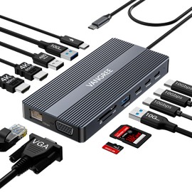 USB C Docking Station, 14 in 1 USB C Hub Multiport Adapter, Triple Display 3 Monitors with Dual 4K HDMI+VGA, 100W Power Delivery, 5xUSB A/C 10Gbps, Ethernet, SD/TF, Audio Ports for MacBook/Dell/HP