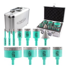 LEKOMESH Diamond Core Drill Bits Set 11pcs Tile Hole Saw Kit Triangle Shank(6/6/8/20/25/28/35/45/50/65mm/35mm Diamond Chamfer Bits)
