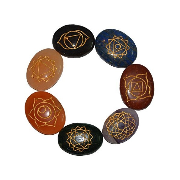 Aatm Reiki Energized Seven Chakra Healing Stone with Chakra Symbols