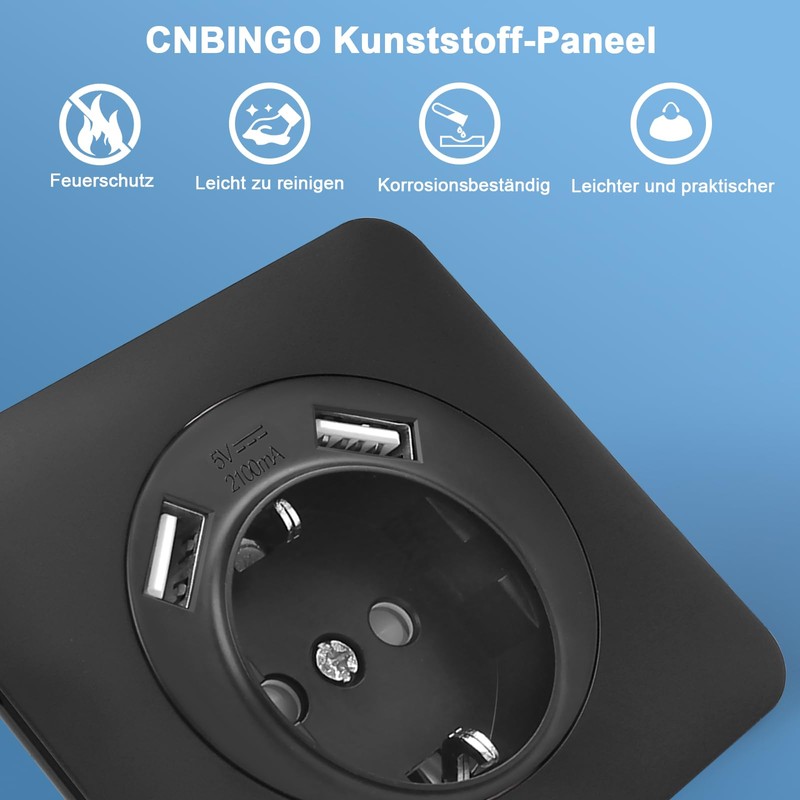 CNBINGO USB Single Socket Flush-Mounted with Claws - Simple Schuko