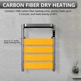 Verida Towel Warmer Rack, Heated Towel Rack for Bathroom, Wall Mounted, Aluminum Alloy/4 Large Area Heating rods, with Timer and Temperature Adjustment, Overheat Protection Function Gray