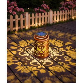 Solar Lanterns Outdoor Waterproof Decorative Garden Solar Lights Outdoor,Hanging Hollow Out Metal Ornaments Decor for Outside Lawn,Patio,Balcony,Yard Unique Gifts for Women Valentine Day Gifts