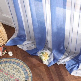 MIULEE Transparent Voile Curtains with Eyelets, Tab-Top Curtains for the Living Room and Bedroom, Set of 2, 140 x 245 cm, White and Blue