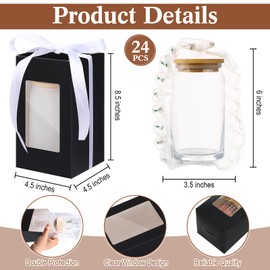 Fullhawl 28 Pcs Tumbler Gift Box with Bubble Pouch and Ribbon for Sublimation Glass Exhibition Boxes, Clear Gift Box with Window Lids for 12oz 16oz Glass Can Blanks Tumbler Wrapping Shipping(Black)