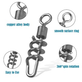 Corkscrew Snap Fishing Swivels, 50PCS Heavy Duty Swirl Connector Fishing Tackle Quick Fishing Lure Line Connectors Saltwater Freshwater (6#)