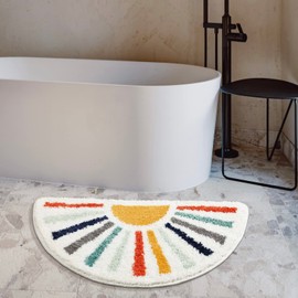 TRUEDAYS Colorful Boho Bath Mat Half Round Water Absorbent Non-Slip Bathroom Rugs, Machine Washable Soft Microfiber Sun Bath Rug for Bathroom, Shower, Room