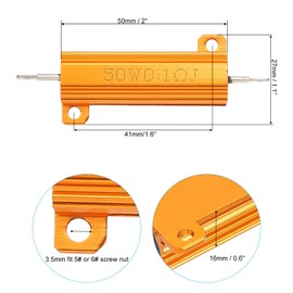 PATIKIL 50 W 0.1 Ohm Aluminium Housing Resistors Set, 5 Pieces Aluminium Resistor Set with Screws Wire Wound Potentiometer Power Resistance Assortment 5% Tolerance, Golden
