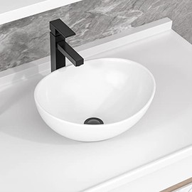 Fulorni 16"x13" Bathroom Vessel Sinks Oval Shape Above Counter White Ceramic Porcelain Vanity Lavatory Sink Bowl Basin