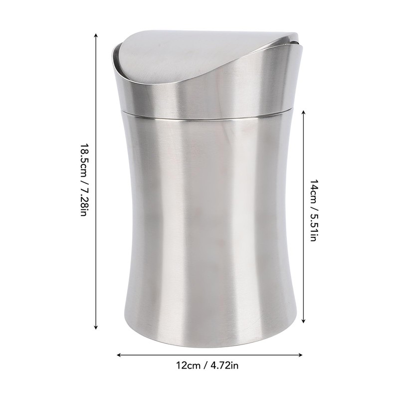 Stainless Steel Desk Trash Can, Swing Lid Mini Desk Garbage