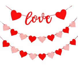 bng-bng Valentine's Day Love Heart Bunting Banners Decorations for Anniversary Wedding Valentines Bridal Shower Engagement Bachelorette Party Decorations Window Room Decor (Red And Pink)