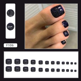 24Pcs Press on Toe Nails Short Square Blue Glitter Fake Toe Nails Solid Color Acrylic Toe Nails Press ons Full Cover Glossy Artificial Glue on Toe Nails Summer Toenails Glue on Toe Nails for Women