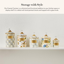 MACKENZIE-CHILDS Sterling Check Enamel Canister, Gray-and-White Kitchen Storage Container with Lid, Demi