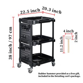 Auto Detailing Tool Cart with Pegboard-Car Detailing Organizer for Garage DIY Home Studio Projects,Classify and Store Your Tools (Black, Detailing Cart with 2 Pegboard)