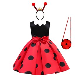 Lito Angels Ladybug Ladybird Fancy Dress Birthday Party Costume with Headband & Bag forKids Girls Age 8-9 years