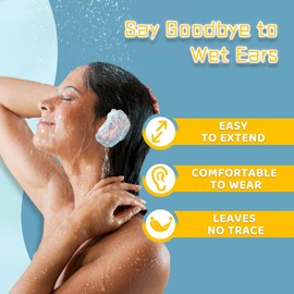 HYSENE 200 Pcs Clear Ear Covers for Shower, Disposable Plastic Ear Shower Caps, Waterproof Ear Protectors for Hair Dye,Bathing