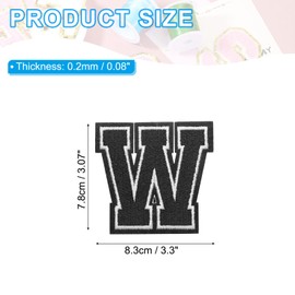 PATIKIL Iron on Letter Patches, 3 Pack Chenille Letter Patches Embroidered Patch for Repairing Jeans Clothing Bags Hats Shirts Craft, Black Alphabet W