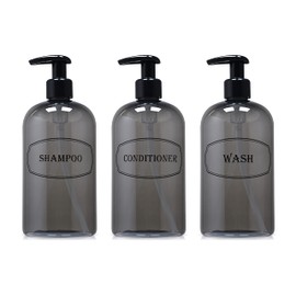 Bottiful Home-16 oz Shampoo, Conditioner, Wash Refillable Empty Plastic Pump Bottle Dispenser Set (Gray)
