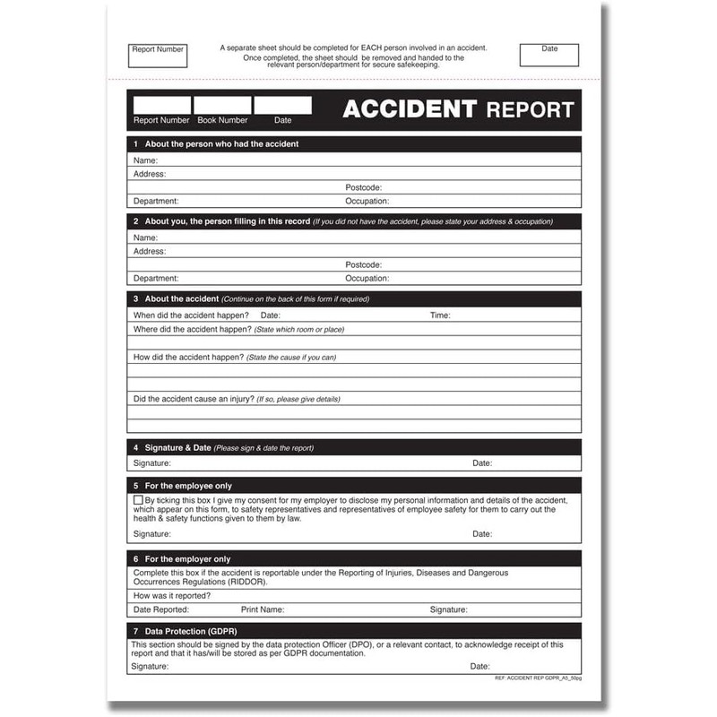 Cherry Printers GDPR Compliant Accident Report Book A5 | 50