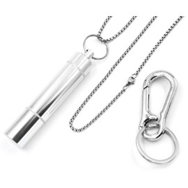 XP Design Portable Pill Case Necklace Pendant Keychain Aluminum Stainless Steel Waterproof Memorial (Silver, 2 Tiers 1 Layer)