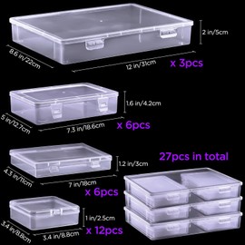 Funtopia Craft Storage, 27 Pack Mixed Large Sizes Big Plastic Boxes, Photo Storage Box, Rectangular Clear Craft Organizers with Hinged Lids for Beads Jewelry Pens Games Puzzles Craft Projects
