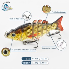 ODS Animated Fishing Lure Swimbait for Fishing|Slow Sinking Bionic Swimming Lures with Fishing Hooks Freshwater Saltwater (3.31inch-3pcs-Set A)