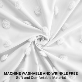 Extra Long Boho Farmhouse Shower Curtain Woven Fabric 84 Inch White Shower Curtain, 72 x 84 Tufted Pleat Floral Puffs Textured Modern Minimalist Shower Curtain Set with Hooks for Bathroom