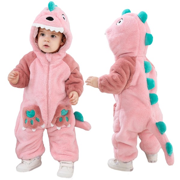 LOLANTA Unisex Baby Dinosaur Dragon Costume, Toddler Plush One-Piece Hooded