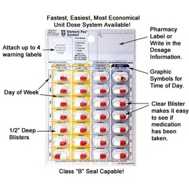 Memory Pac 6 Count Red Plastic Pill Dispenser Refills, 28 Compartment Blister Pack System